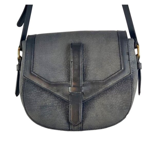 Crossbody Shoulder Strap Dark Grey Vegan Faux Leather Messenger Bag - Picture 2 of 11